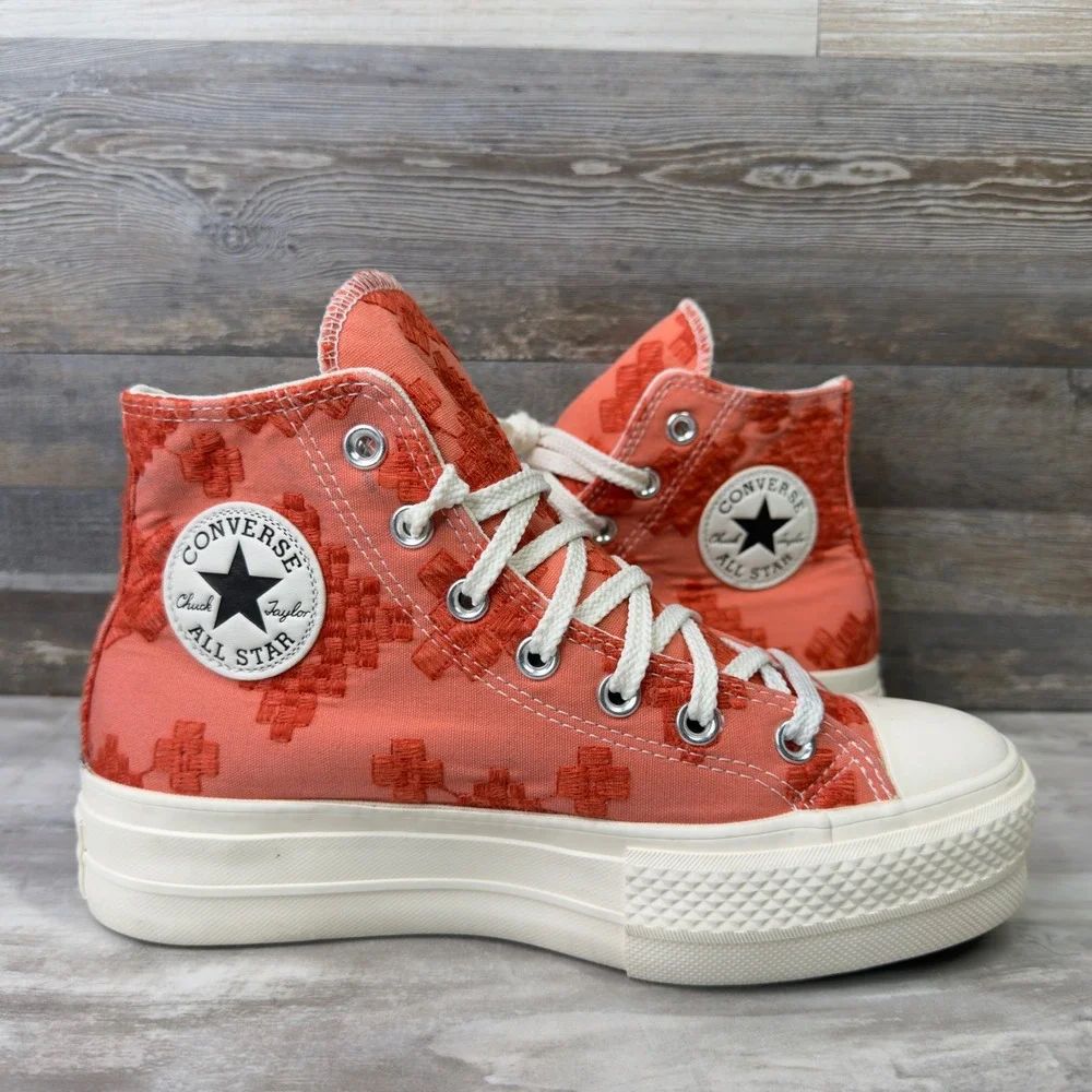 Converse Chuck Taylor All Star Lift High Women Sz 7 Platform Shoes Bright Madder - Picture 2 of 9